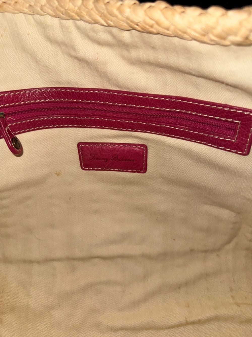 Tommy Bahama Straw Tote with Pink Leather Trim and Medallion - Picture 15 of 16